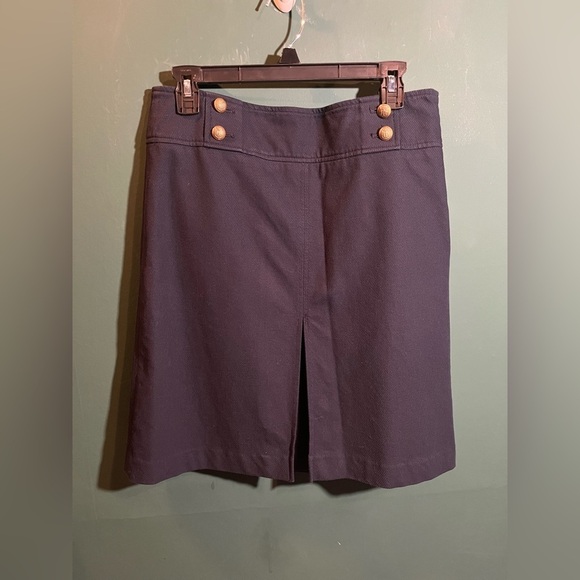Talbots Navy Nautical Skirt Gold Buttons Split - Picture 2 of 7